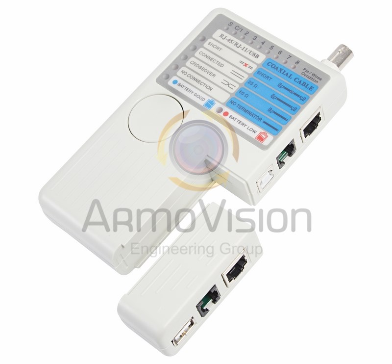 Тестер кабеля "универсальный" RJ-45, RJ-11, RJ-12, USB, BNC (12-1003)