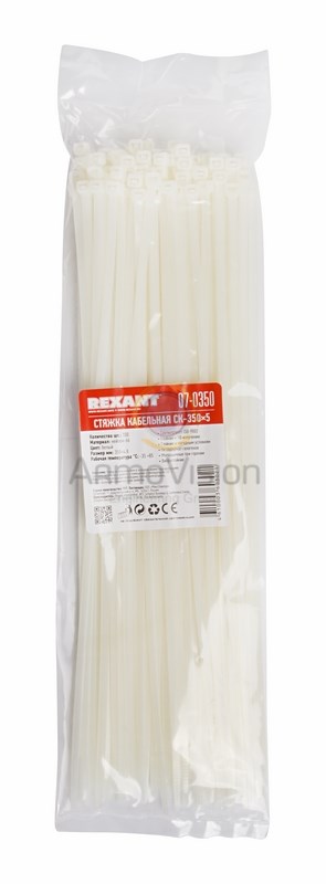 Хомут nylon 5.0 х 350 мм 100 шт белый 07-0350