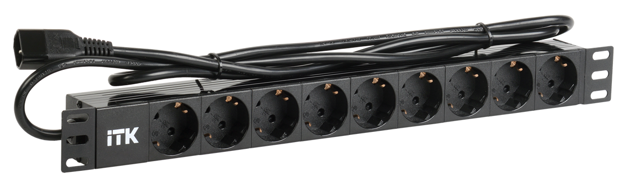 PH12-8D1 Блок розеток 19" 1U 8 розеток, черный, шнур 2м